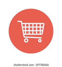 Shopping cart thin line icon for web and mobile minimalistic flat design. Vector white icon inside the red circle.