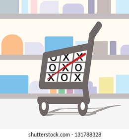 shopping cart with tic tac toe game concept