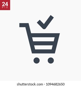 shopping cart with tick line vector minimalistic icon