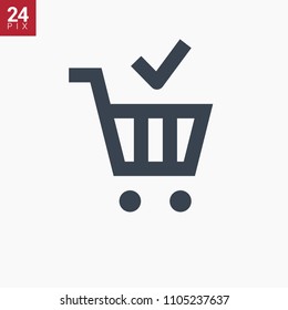 shopping cart with tick line vector minimalistic icon