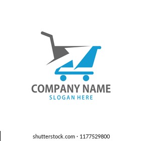 shopping cart trolley with up arrow in it vector icon logo design template
