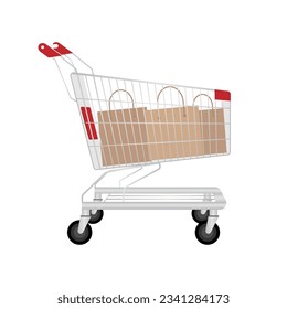 Shopping Cart or Shopping Trolley with Bags. Shopping Concept. Vector Illustration. 