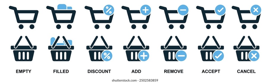 Shopping Cart trolley and basket Icon shop buy and sale icon Shopping and E-commerce check out market, store, mart. online and offline