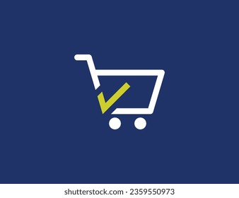 Shopping Cart Trolley with Check Mark Logo Concept sign icon symbol Element Design. Tick, Shopping, Shop, Store Logotype. Vector illustration template