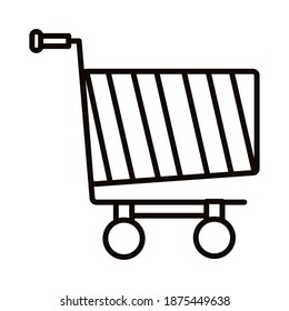 shopping cart trolley with diagonal stripes line style vector illustration design
