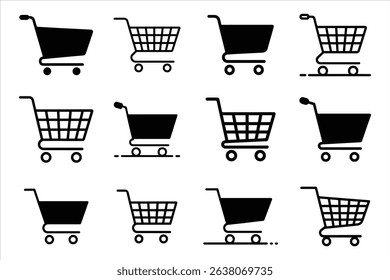  shopping cart , shopping trolley icon outline and silhouette vector on white background.