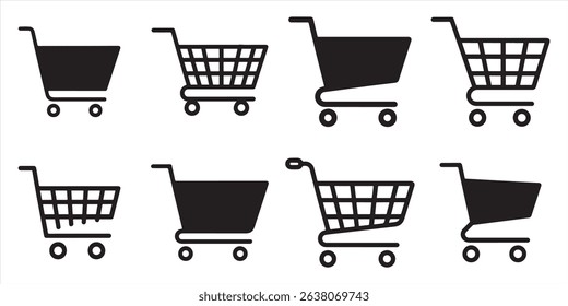  shopping cart , shopping trolley icon outline and silhouette vector on white background.