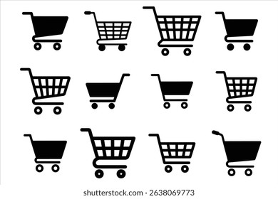  shopping cart , shopping trolley icon outline and silhouette vector on white background.