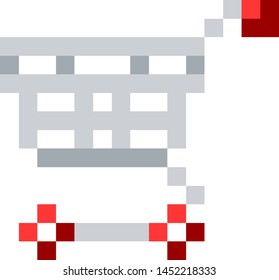 A shopping cart trolley icon in a pixel 8 bit video game art style