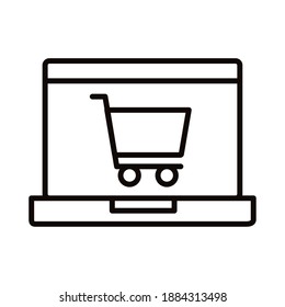 shopping cart trolley with laptop line style icon vector illustration design