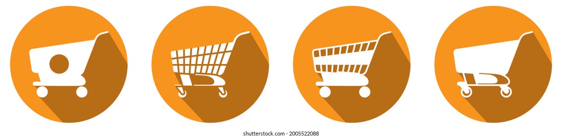 Shopping cart or shopping trolley on round yellow background