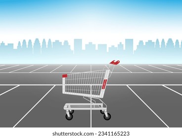 Shopping Cart or Shopping Trolley in  Parking Lot of Supermarket. Shopping Concept. Vector Illustration. 