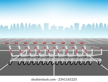 Shopping Cart or Shopping Trolley in  Parking Lot of Supermarket. Shopping Concept. Vector Illustration. 