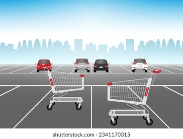 Shopping Cart or Shopping Trolley in  Parking Lot of Supermarket. Shopping Concept. Vector Illustration. 