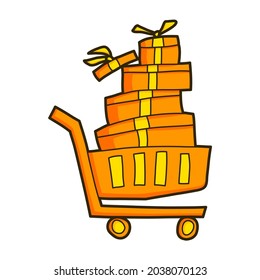 carrito de la compra con la plantilla de diseño de iconos de ilustración de la caja actual del vector con el diseño de la mano del doodle de contorno relleno estilo de tienda y mercado
