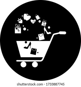 Shopping cart, trolley vector in black circle icon. Contain such icon as mobile shop, web site, and ui. Cart flat collection of web icon for online store. Shopping Cart in flat design best vector icon