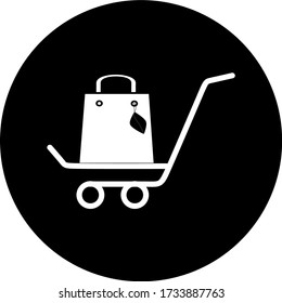 Carro de compras, vector de carro en icono de círculo negro. Contiene íconos como la tienda móvil, el sitio web y ui. Colección plana de icono web para tienda online. Carro de compras en diseño plano mejor icono vector