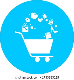 Carro de compras, vector de carro en icono de círculo azul. Contiene un icono como la tienda móvil, el sitio web y ui. Colección plana de icono web para tienda online. Carro de compras en diseño plano mejor icono vector
