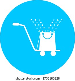 Shopping cart, trolley vector in blue circle icon. Contains such icon as mobile shop, web site, and ui. Cart flat collection of web icon for online store. Shopping Cart in flat design best vector icon