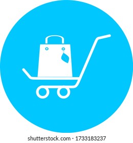 Carro de compras, vector de carro en icono de círculo azul. Contiene un icono como la tienda móvil, el sitio web y ui. Colección plana de icono web para tienda online. Carro de compras en diseño plano mejor icono vector