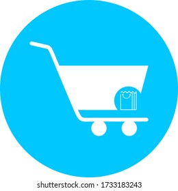 Carro de compras, vector de carro en icono de círculo azul. Contiene un icono como la tienda móvil, el sitio web y ui. Colección plana de icono web para tienda online. Carro de compras en diseño plano mejor icono vector