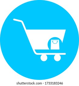 Shopping cart, trolley vector in blue circle icon. Contains such icon as mobile shop, web site, and ui. Cart flat collection of web icon for online store. Shopping Cart in flat design best vector icon