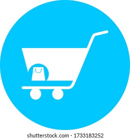 Shopping cart, trolley vector in blue circle icon. Contains such icon as mobile shop, web site, and ui. Cart flat collection of web icon for online store. Shopping Cart in flat design best vector icon
