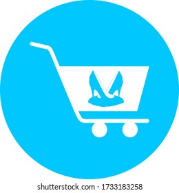 Shopping cart, trolley vector in blue circle icon. Contains such icon as mobile shop, web site, and ui. Cart flat collection of web icon for online store. Shopping Cart in flat design best vector icon