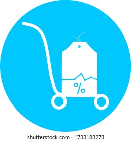 Carro de compras, vector de carro en icono de círculo azul. Contiene un icono como la tienda móvil, el sitio web y ui. Colección plana de icono web para tienda online. Carro de compras en diseño plano mejor icono vector