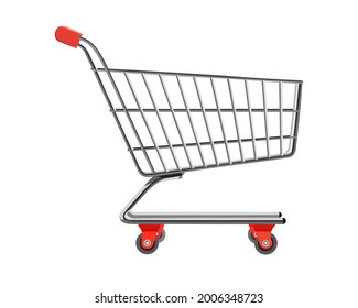 Shopping cart, trolly realistic side view, empty supermarket cart vector llustration.