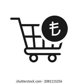 Shopping cart with Turkish lira money icon design isolated on white background. Vector illustration