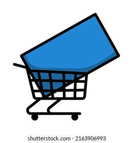 Shopping Cart With TV Icon. Editable Bold Outline With Color Fill Design. Vector Illustration.