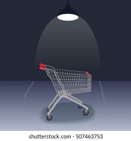 Shopping cart under lantern. Flat vector illustration.