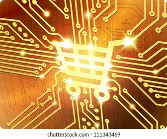 Shopping cart vector electronic board.