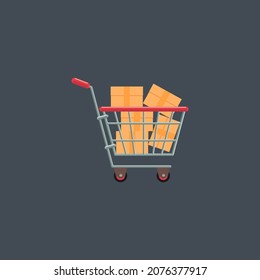 Shopping cart vector, flat illustration of shopping cart isolated with black background, suitable used for e-commerce, business, buy, store, sale, and etc