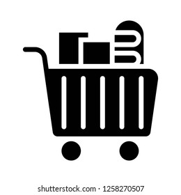 Shopping cart vector, grocery store related solid design icon