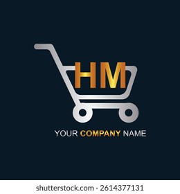Shopping cart vector HM logo design. HM logo design is used for supermarket or supermall and grocery market.