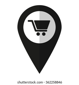 Shopping cart - vector icon;  black map pointer