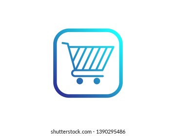 Shopping cart vector icon. Blue gradient color illustration.
