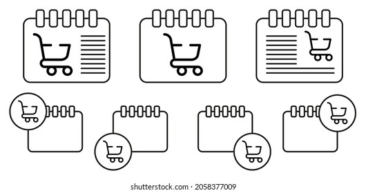 Icono del vector del carro de la compra en la ilustración del conjunto de calénder para ui y ux, sitio web o aplicación móvil