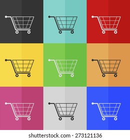 Shopping cart vector icon - colored set. Flat design
