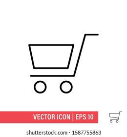 Shopping cart vector icon. E-commerce symbol. Supermarket trolley linear pictogram.