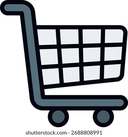 Shopping cart vector icon, ecommerce purchase and online retail concept, digital store illustration in flat style. Filled Line Icon