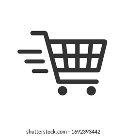 Shopping cart vector icon, fast delivery concept flat design. Isolated on white background.