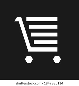 Shopping cart vector icon, flat design. Isolated on black background.