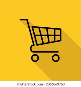 Vector de carrito de compras Icono, carrito de compras diseño plano aislado con fondo naranja y sombra larga, adecuado para negocios, comercio electrónico, tienda online, mercado, compra, venta, etc.