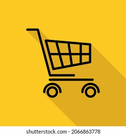 Shopping Cart vector Icon, shopping cart flat design isolated with orange  background and long shadow, suitable used for business, e-commerce, online shop, market place, buy, sale, and etc