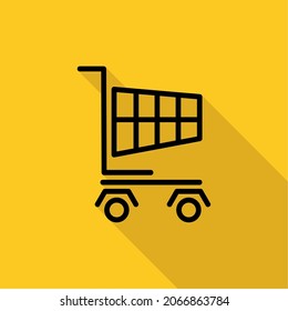 Shopping Cart vector Icon, shopping cart flat design isolated with orange  background and long shadow, suitable used for business, e-commerce, online shop, market place, buy, sale, and etc