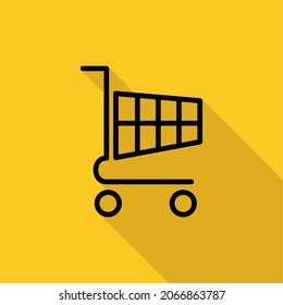 Shopping Cart vector Icon, shopping cart flat design isolated with orange  background and long shadow, suitable used for business, e-commerce, online shop, market place, buy, sale, and etc