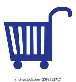 Icono vectorial del carro de la compra, diseño plano. Ilustración Aislada sobre fondo blanco. Objeto de diseño de sitio web, concepto de compra en línea. Elemento de mercado de dibujos animados, botón Web, símbolo de la cesta.
